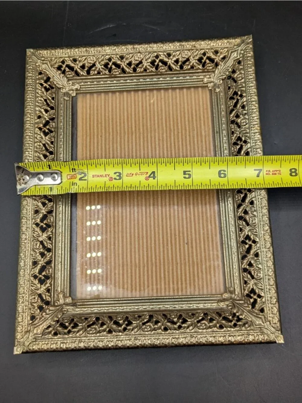 Hollywood Regency Filigree Picture Frame Gold Tone Metal Holds 5x7 Photo